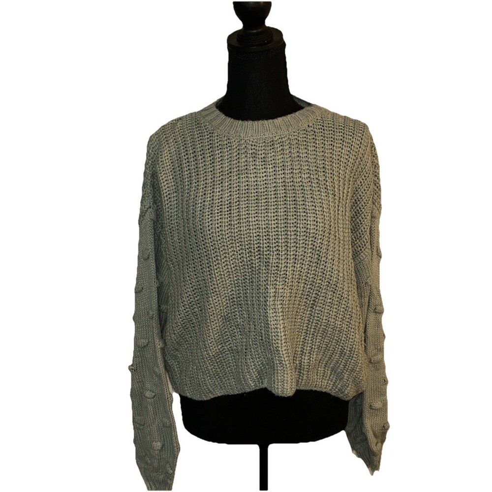 Moon & Madison XS Green Pullover Cropped Long Sleeve Crew Neck Sweater
